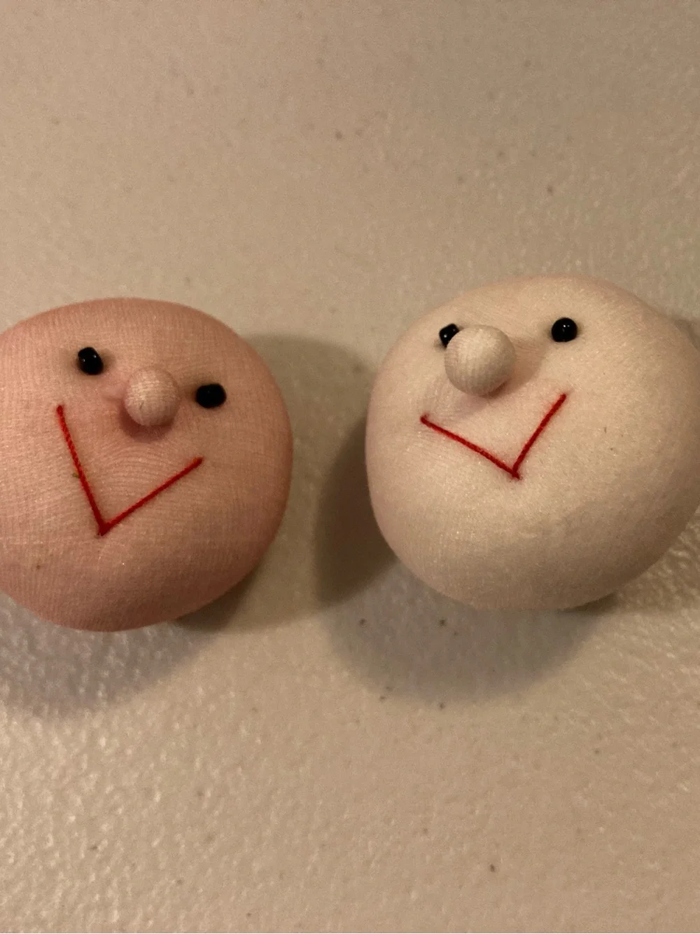 Lot of 2 Fabric Doll Faces/Heads White & Brown with Black Eyes